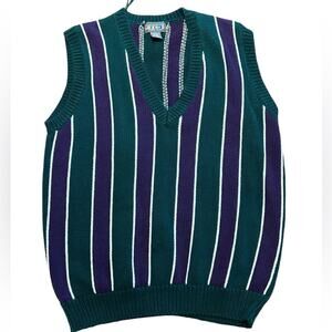 Vintage Paris Sports Club Women’s Size Large Purple & Green Striped V-Neck Vest